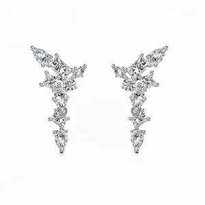 Boucles d'Oreilles Clous Luxueuses en Argent Sterling 925 Goutte d'Eau Géométrique Zirconia Plaqué Or 18K Femme Bijoux
