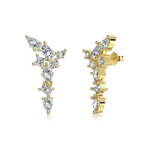Boucles d'oreilles gouttes en argent 925 avec zircons géométriques sertis en grappe