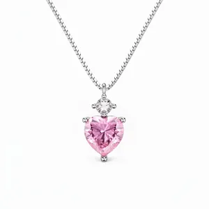 925 Sterling Silver Pink Heart Zirconia Pendant Necklace For Women Elegant Fine Jewelry Clavicle Chain Wedding Gift