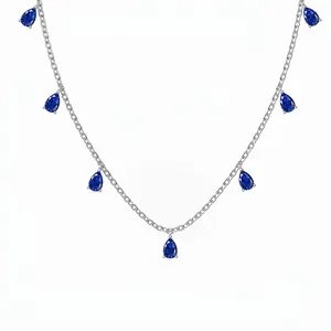 925 Sterlingsilber Wassertropfen Zirkonia Halskette Für Damen Blau Weiß Grün Birnenschliff Stein Tropfen Kette Schmuck