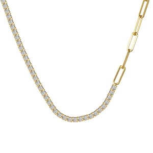 S925 silver necklace featuring a tennis chain and golden paperclip link design