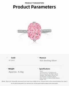 Macro shot of 925 sterling silver ring featuring 8x10mm oval pink ice-crushed cut zircon