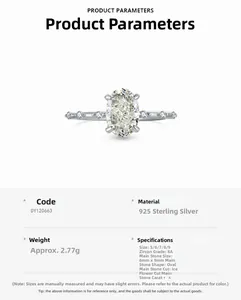 Dettagli dell'anello in argento 925 con zircone ovale da 1,5ct taglio ghiaccio