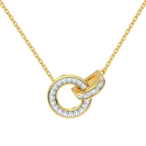 Elegance S925 sterling silver golden interlocking double ring pendant necklace for women