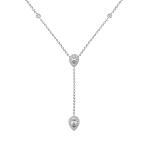 Elegant S925 sterling silver Y-shaped drop necklace with pear-shaped zircon stones