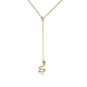 Elegante goldene Y-Halskette mit Schlangenanhänger und schimmernder Zirkonia-Pavé-Fassung