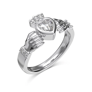 S925 sterling silver Claddagh ring with heart crown design and sparkling zircon inlays