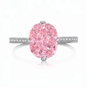 925 Sterling Silver Pink Zirconia Ring For Women Oval Ice-crushed Cut Zircon Inlaid Luxury Electroplated Jewelry Decoration