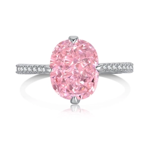 Luxurious S925 sterling silver ring with oval pink ice cut zircon and paved side stones