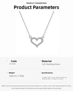 Spécifications détaillées du collier avec pendentif cœur évidé en argent fin S925