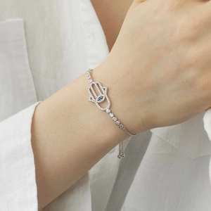 Bracelet main de Hamsa en argent S925 avec zircons blancs et pierre oeil maléfique