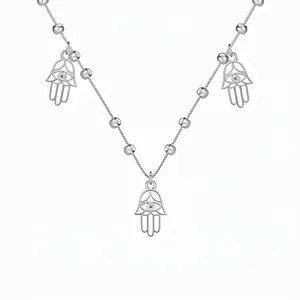 Élégant Collier Pendentif Main De Fatma En Argent Sterling 925 Pour Femme Avec Perles De Chaîne De Boîte Strass Bijoux Cadeau