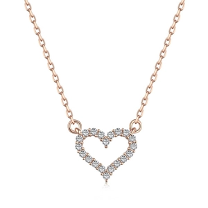 Collier en argent S925 avec pendentif cœur ajouré en or rose serti de zircons brillants