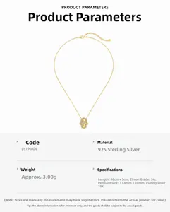 Détail du collier Hamsa en argent s925 avec zircons 5A et spécifications du produit