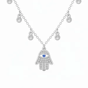 Collier Pendentif Main de Fatima en Argent Sterling 925 Mauvais Œil Incrusté de Zirconia Chaîne de Clavicule à la Mode Bijoux pour Femme