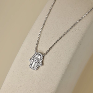 Collier main de Fatma poli en argent sterling S925 avec zircons scintillants pour femme