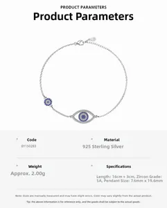 Vue détaillée du bracelet œil protecteur en argent S925 avec zircons 5A et fermoir mousqueton
