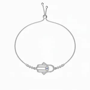 Bracelet Main De Fatima Mauvais Œil En Argent Sterling 925 Pour Femme Avec Incrustation De Zirconia Chaîne Bolo Réglable