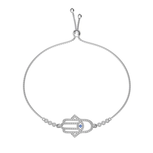 Bracelet main de Fatma en argent 925 avec œil maléfique et oxydes de zirconium
