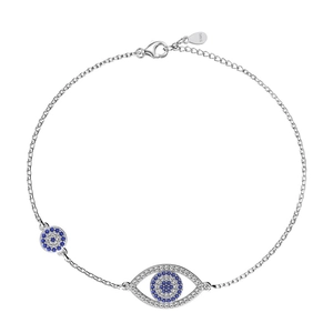 Bracelet élégant en argent S925 avec pendentifs œil bleu sertis de zircons étincelants
