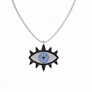 Collier Pendentif Mauvais Œil en Argent Sterling S925 pour Femme avec Incrustation de Zirconia Bleu Blanc Noir Bijoux de Mode