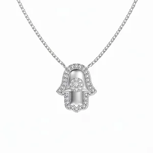 Collier Pendentif Main de Hamsa en Argent Sterling 925 pour Femme avec Zirconia Incrusté Chaîne de Clavicule Délicate Bijoux