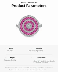 Detailed specifications of S925 sterling silver ring with 5A pink and white zircon stones