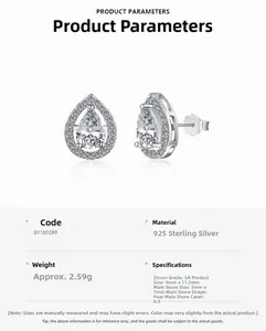 Detailed specs of S925 sterling silver pear-shaped zircon stud earrings with 5A grade stones