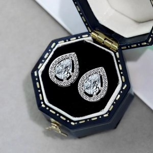 S925 Sterling Silver Pear Cut Zircon Drop Earrings in a Luxury Hexagon Jewelry Box