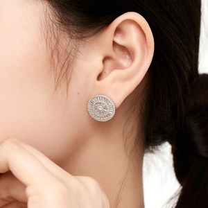 Luxurious S925 sterling silver sunflower stud earrings with radiant pavé zircons