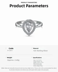Macro detail of S925 sterling silver pear cut zircon ring with 5A quality stones