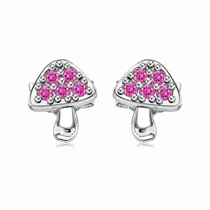 S925 Sterling Silver Mushroom Stud Earrings For Women Light Luxury Zirconia Inlaid Petite Dainty Ear Jewelry Accessories
