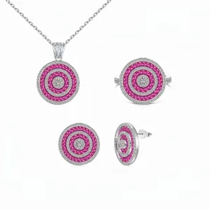 Luxurious 925 Sterling Silver Circular Zirconia Jewelry Set Round Pave Inlay Necklace Earrings Ring For Women Wedding Party