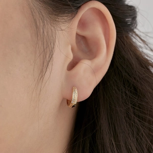 Classic S925 silver hoop earrings with double-row zircon inlay worn by female model