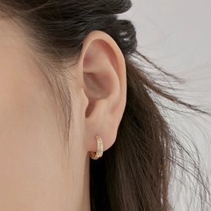 Elegant gold curved hoop earrings with double row cubic zirconia inlay for women