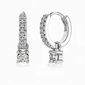 Boucles d'Oreilles Créoles Pendantes en Argent Sterling 925 et Zirconia pour Femmes Géométriques en Forme de U Bijoux