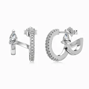 925 Sterling Silver Zirconia Stud Earrings For Women Trendy U-Shaped Geometric Hoop Earrings Sparkling Waterdrop Stone Inlaid Jewelry