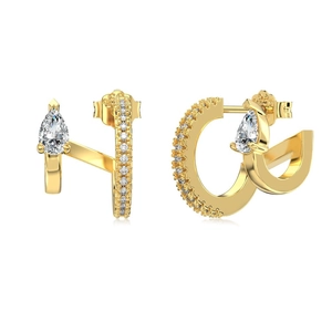 Exquisite gold S925 sterling silver hoop earrings with pear-cut cubic zirconia in C-shape