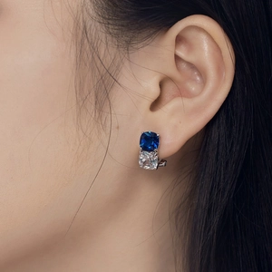 Elegant S925 sterling silver studs featuring square-cut blue and white zircon gemstones