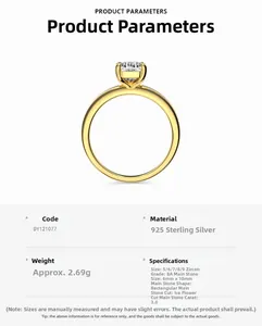 Detailed specs of S925 silver ring with 3 carat ice-cut rectangular zircon stone