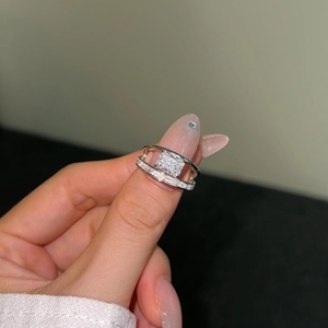 Bague double couche en argent sterling S925 avec zircone cubique carrée coupe glace