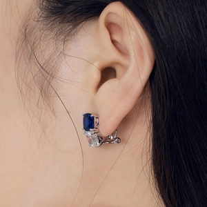 Elegant S925 sterling silver stud earrings with blue and white square zircon stones