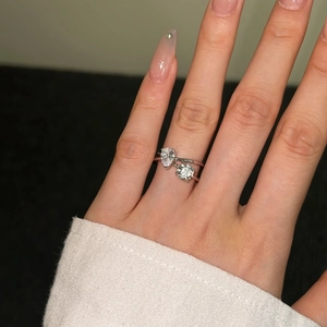 Elegant S925 sterling silver Toi et Moi ring with pear and round cut clear gemstones