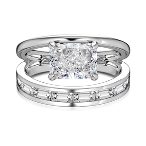 Ensemble de bagues en argent 925 avec diamant carré taille fleur de glace et finition or blanc