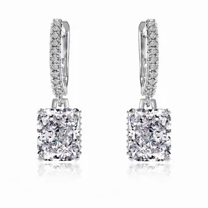 Elegant 925 Sterling Silver Rectangular Zirconia Drop Earrings For Women Ice Flower Cut Radiant Dangle Earrings Wedding Party Jewelry