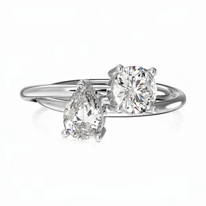S925 Sterling Silver Dual Stone Ring Set For Women Pear Round Cut Zirconia Engagement Wedding Intercrossing Jewelry Ring
