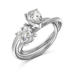 Exquisite S925 sterling silver ring with pear and round cut crystals on double band