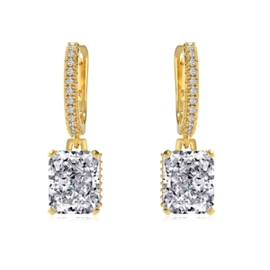 Luxurious S925 sterling silver radiant cut zircon stud earrings with 18k gold finish