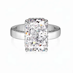 S925 Sterling Silver Radiant Cut Zirconia Ring Elegant Rectangular Stone Pave Ring For Women Luxurious Wedding Jewelry Gift