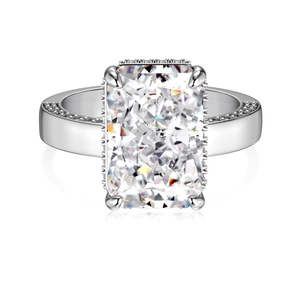 Elegant S925 sterling silver ring featuring a large emerald cut ice flower zircon center stone